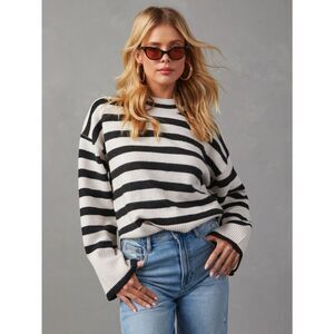 Miracle | Striped Black and White Women's Sweater Size S